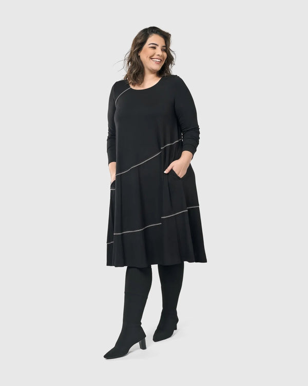 Nightingale Pullover Midi Dress, Black