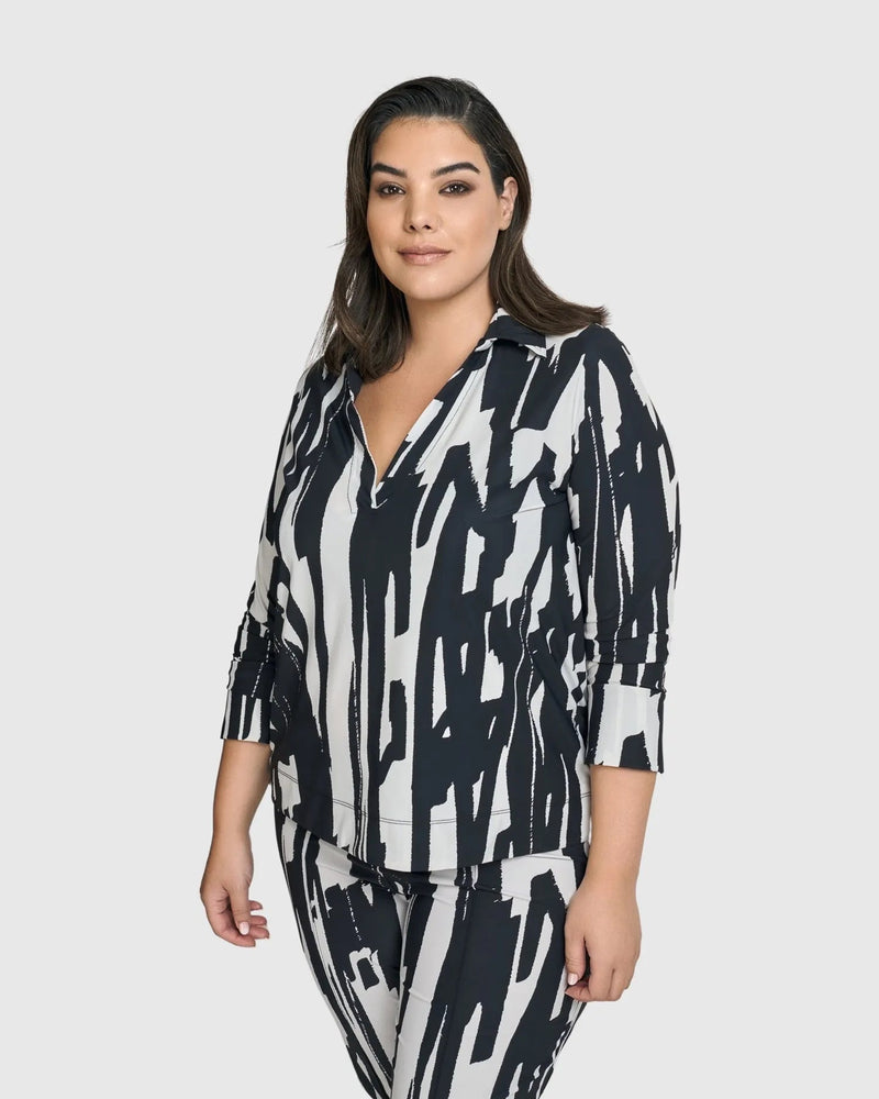 Cyber V-Neck Pullover Top, Brush