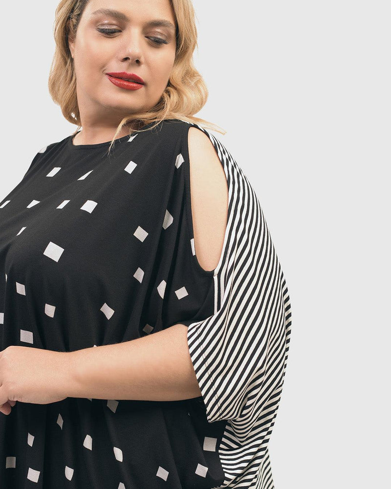 Boxy Dolman Cutout Top, Squares