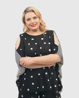 Boxy Dolman Cutout Top, Squares