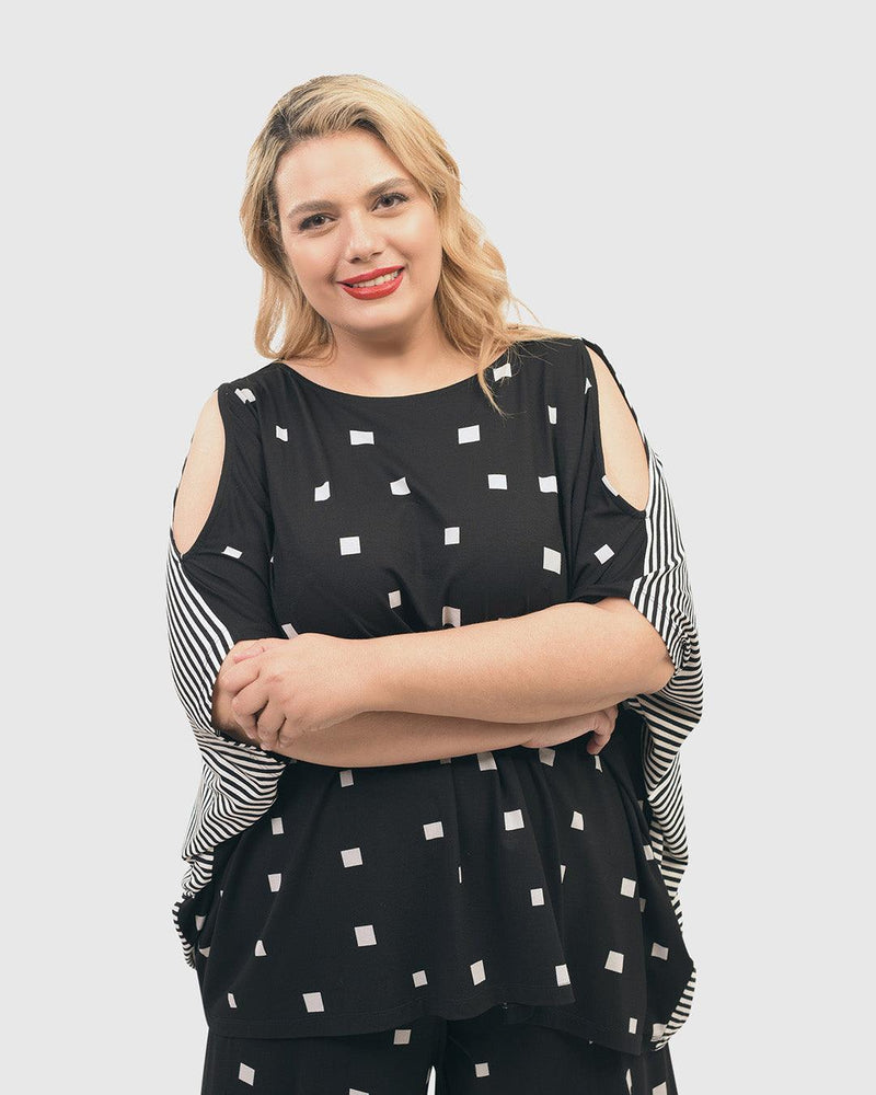 Boxy Dolman Cutout Top, Squares
