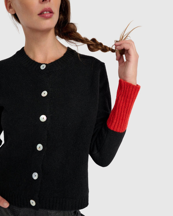 Blackbird Cardigan, Black/Vermillion