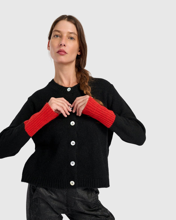 Blackbird Cardigan, Black/Vermillion