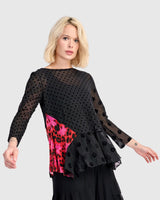 Amour Flounce Top, Black Mix