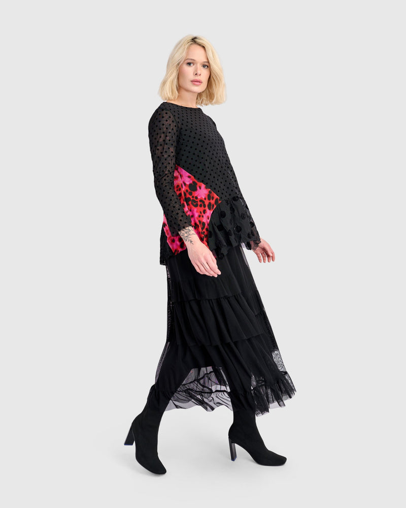 Amour Flounce Top, Black Mix