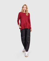 Addison 3/4 Sleeve Flouncy Tee, Maroon