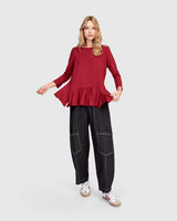 Addison 3/4 Sleeve Flouncy Tee, Maroon