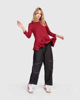 Addison 3/4 Sleeve Flouncy Tee, Maroon