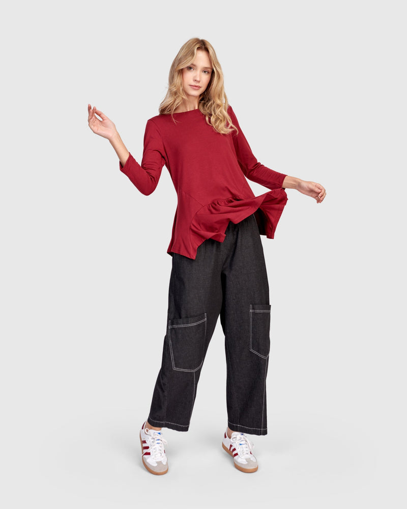Addison 3/4 Sleeve Flouncy Tee, Maroon