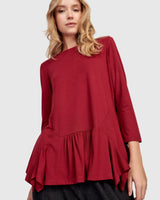 Addison 3/4 Sleeve Flouncy Tee, Maroon