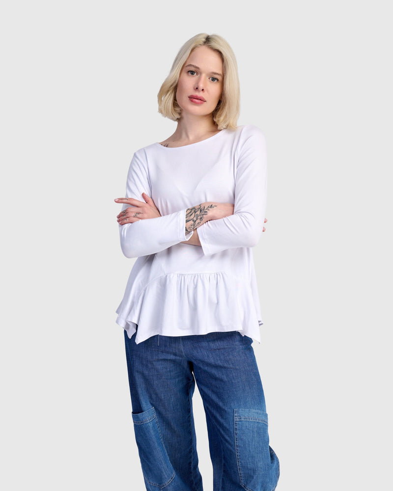 Addison 3/4 Sleeve Flouncy Tee, White